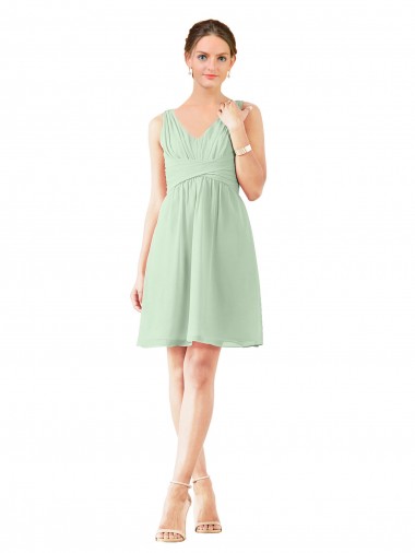 Online v-Neckline Short Knee Length Chiffon Bridesmaid Dress