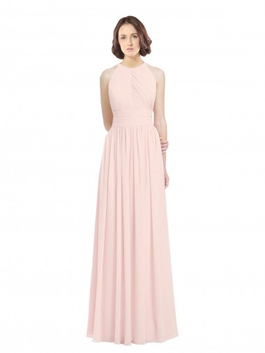 Online Sleeveless Chiffon High Neck Bridesmaid Dress with Diagonal Pleats