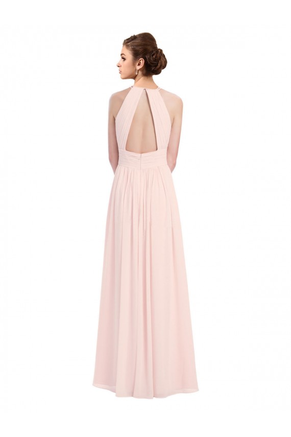 Online Sleeveless Chiffon High Neck Bridesmaid Dress with Diagonal Pleats