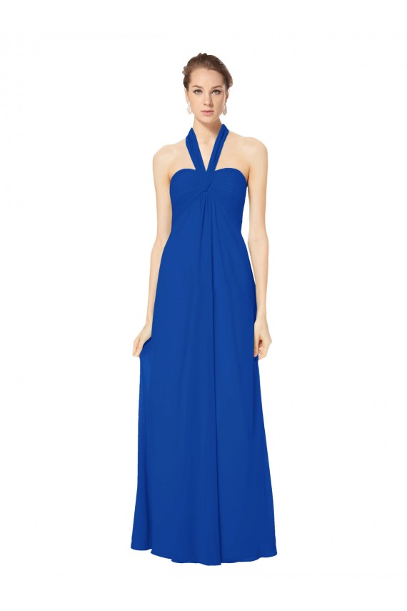 Online Sleeveless Long Chiffon Empire Gown with Pleated Halter Straps