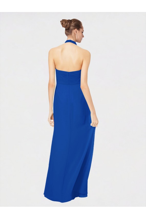 Online Sleeveless Long Chiffon Empire Gown with Pleated Halter Straps