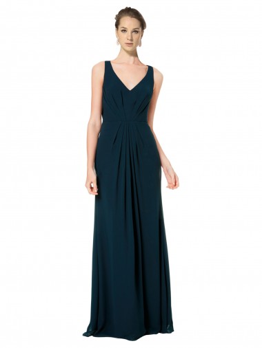Online Long Chiffon V-Neck Sleeveless Bridesmaid Dress with Large Keyhole Back