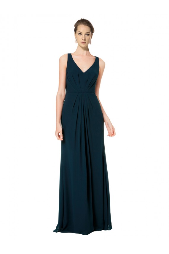 Online Long Chiffon V-Neck Sleeveless Bridesmaid Dress with Large Keyhole Back