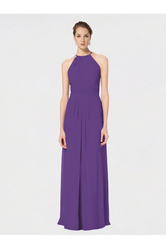 Online Long Chiffon Spaghetti Strap Halter Bridesmaid Dress
