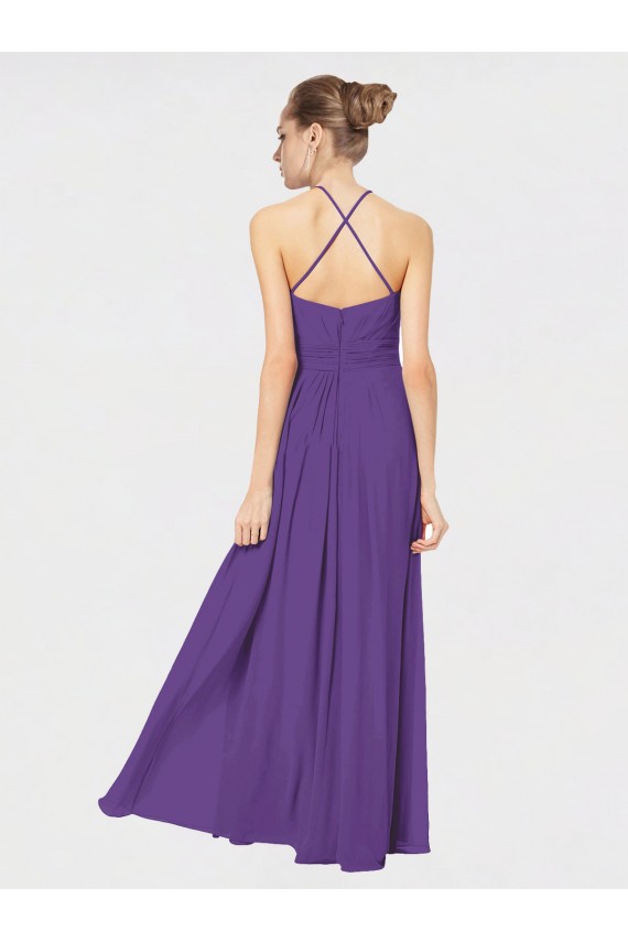 Online Long Chiffon Spaghetti Strap Halter Bridesmaid Dress