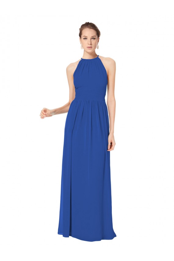 Online Long Chiffon High-Neck Sleeveless Bridesmaid Dress