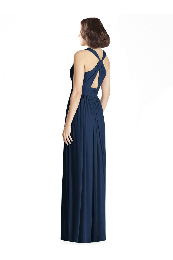 Online Cut Out Back Long Chiffon V-Neck Bridesmaid Dress