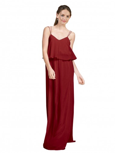 Online Long Chiffon Bridesmaid Dress with Slim Straps and Open Back