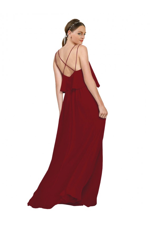 Online Long Chiffon Bridesmaid Dress with Slim Straps and Open Back