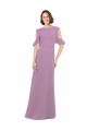 Online Long Chiffon Bridesmaids Dress with Flounced Sleeve Detail and Criss Cross Back