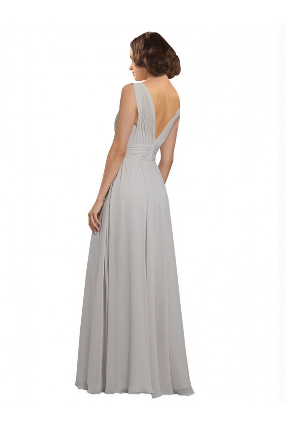 Online Twist Shouder Full Chiffon Bridesmaids Dress with V-Neckline and V-Back