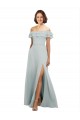 Online Luxe Chiffon Bridesmaids Dress with Off the Shoulder Flounced Neckline