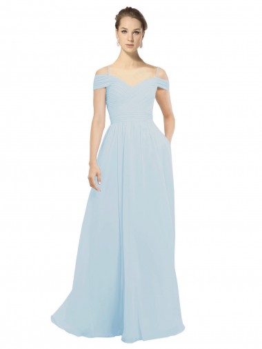 Online Chiffon Bridesmaids Dress with Off the Shoulder Draped Neckline