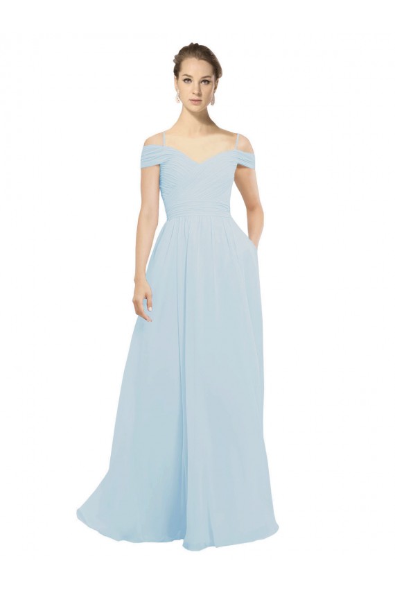 Online Chiffon Bridesmaids Dress with Off the Shoulder Draped Neckline