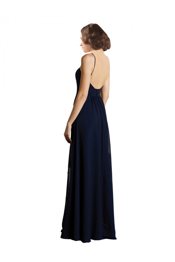 Online Simple Chiffon Bridesmaid Dress with Deep V-Neckline