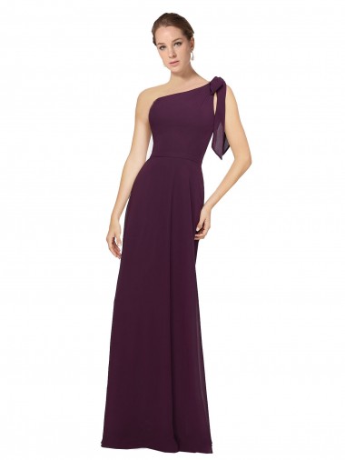 Online One Shoulder Chiffon Bridesmaids Dress with Shoulder Bow