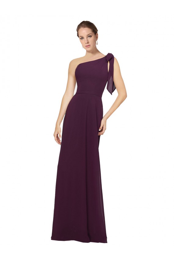 Online One Shoulder Chiffon Bridesmaids Dress with Shoulder Bow
