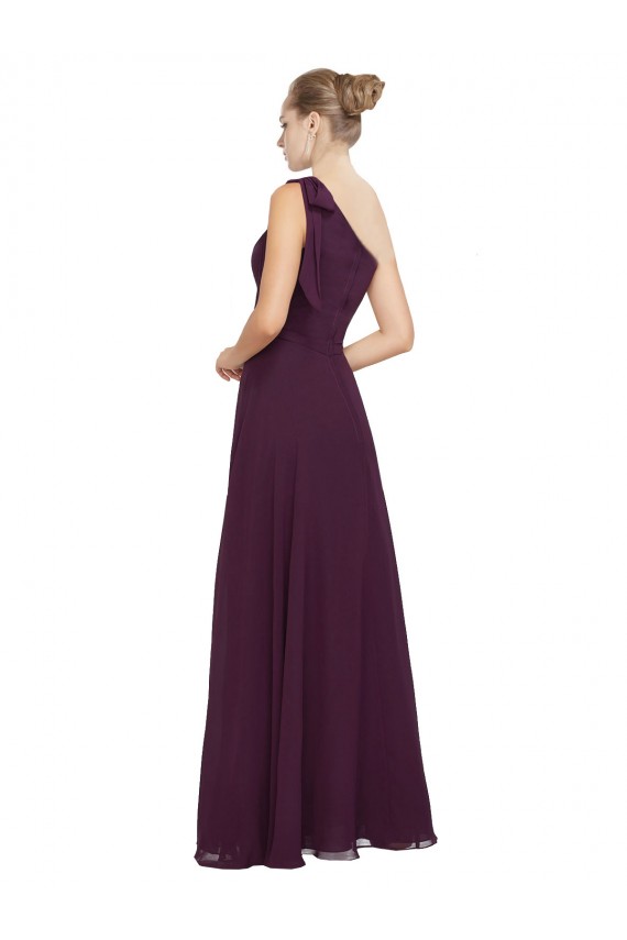 Online One Shoulder Chiffon Bridesmaids Dress with Shoulder Bow