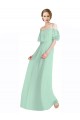 Online Spaghetti Straps Long Chiffon Off-The-Shoulder Bridesmaid Dress with Double Flounce Sleeves