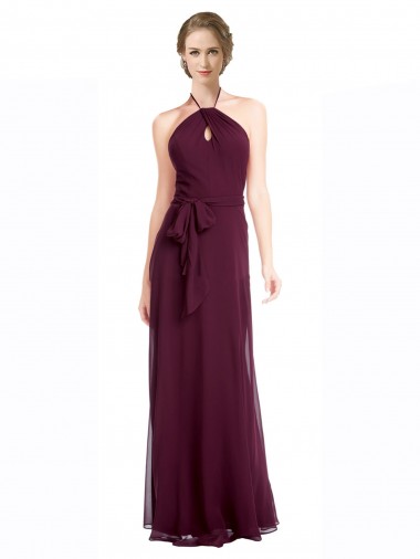 Online Full Length Chiffon Bridesmaid Dress with Halter Top