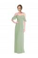 Online Long Chiffon Off-The-Shoulder Bridesmaid Dress with Double Flounce Sleeves