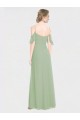 Online Long Chiffon Off-The-Shoulder Bridesmaid Dress with Double Flounce Sleeves