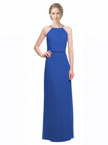 Online Long Chiffon Spaghetti Strap Bridesmaid Dress with Blouson Top