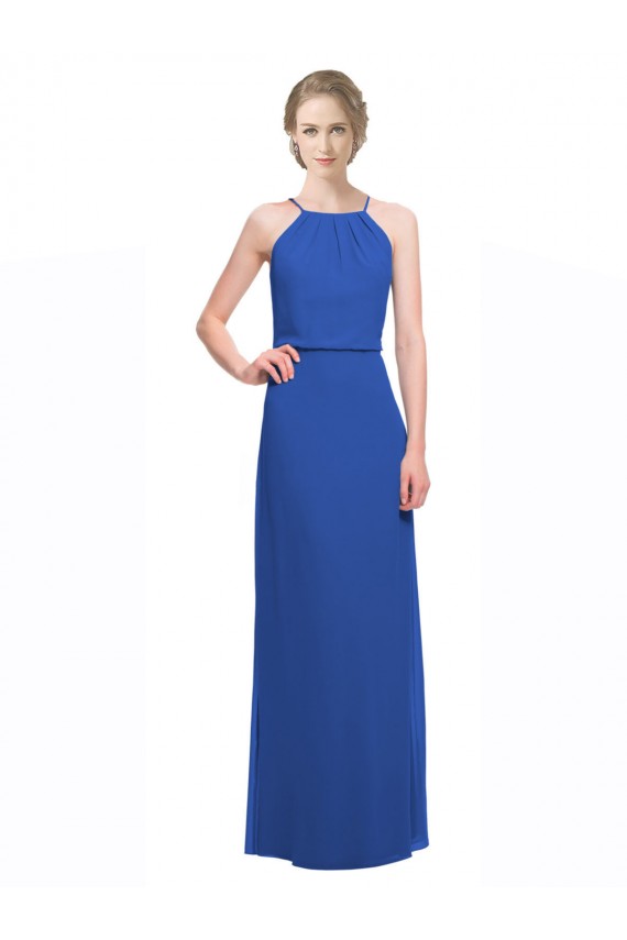 Online Long Chiffon Spaghetti Strap Bridesmaid Dress with Blouson Top