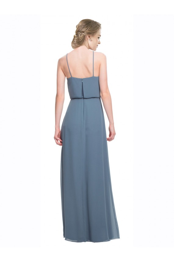 Online Long Chiffon Spaghetti Strap Bridesmaid Dress with Blouson Top