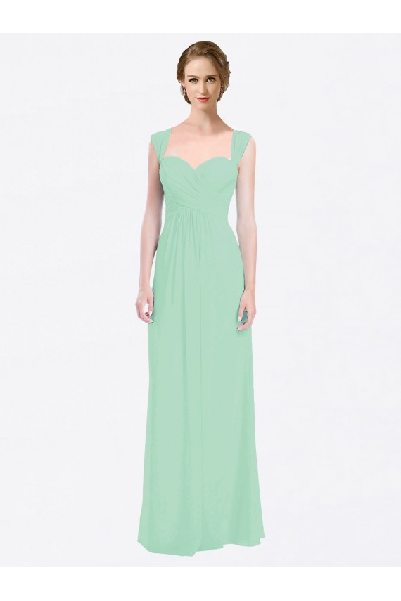 Online Long Chiffon Bridesmaid Dress with a Sweetheart Neckline and Pleated Shoulder Straps