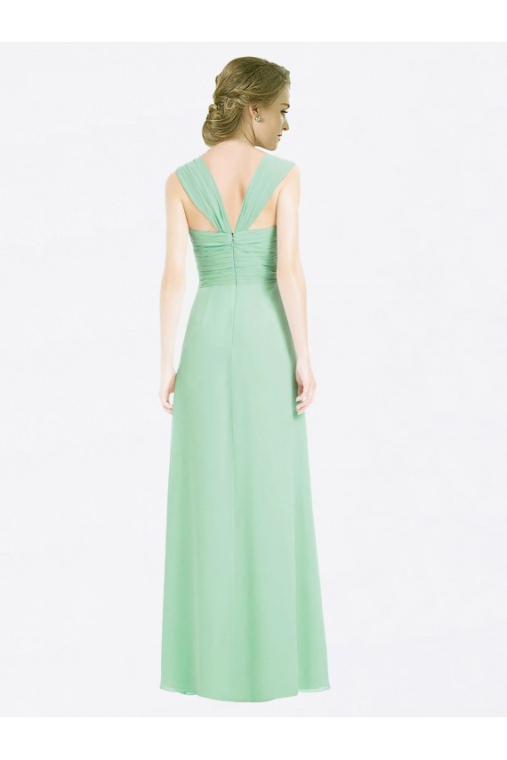Online Long Chiffon Bridesmaid Dress with a Sweetheart Neckline and Pleated Shoulder Straps