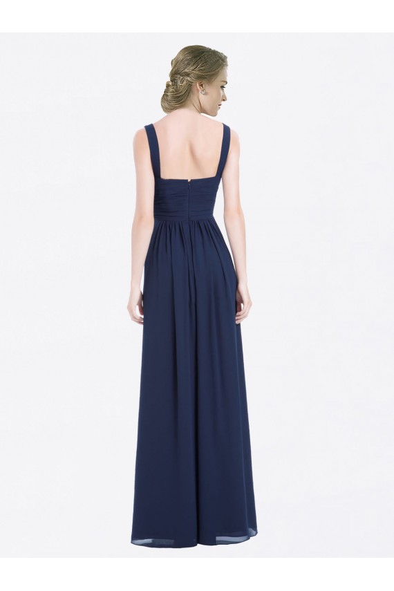 Online Long Chiffon V-Neck Sleeveless Bridesmaid Dress with Criss-Cross Pleated Bodice