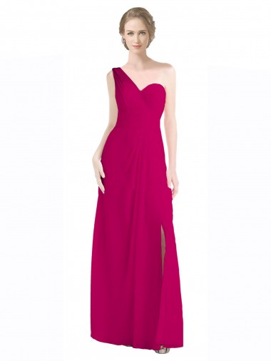 Online Full Length Chiffon Bridesmaid Dress with One Wide Shoulder Strap