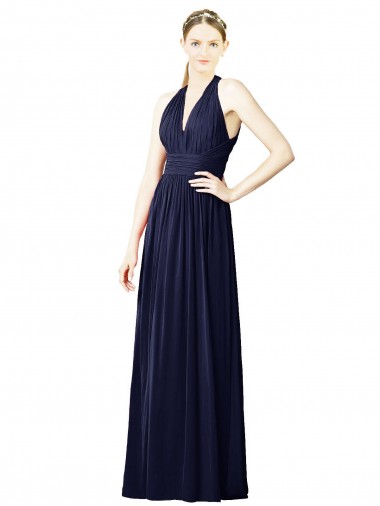 Online V-Neck Halter Long Open Back Chiffon Bridesmaid Dress