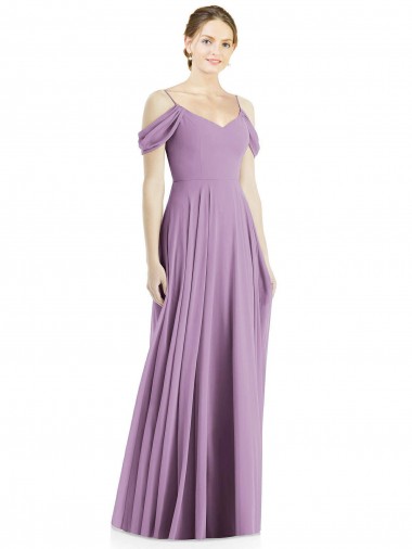 Online Off the Shoulder Open Cowl-Back Maxi Bridesmaid Dress
