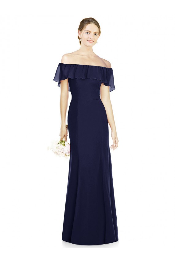 Online Off the Shoulder Full-Length Trumpet Chiffon Bridesmaid Dress