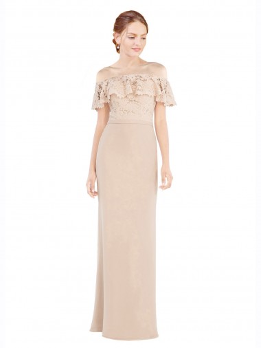 Online Off the Shoulder Sleeves Sheath Chiffon Bridesmaid Dress