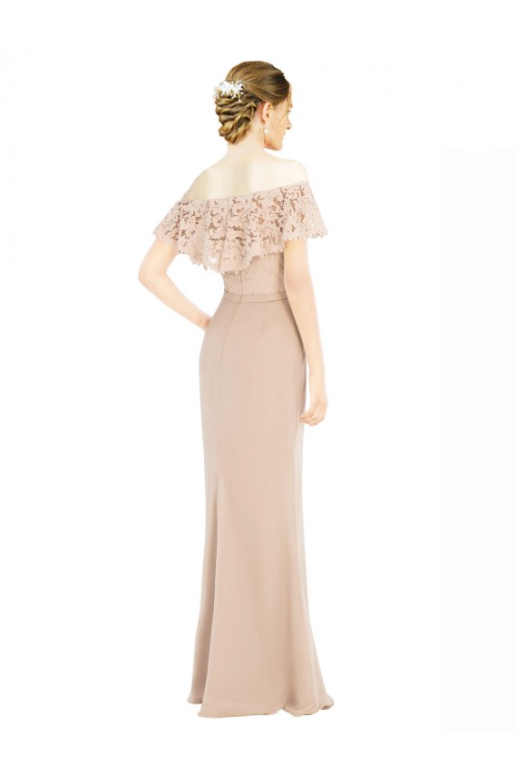Online Off the Shoulder Sleeves Sheath Chiffon Bridesmaid Dress