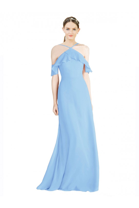 Online Halter Frill Cold Shoulder A-Line Chiffon Bridesmaid Dress