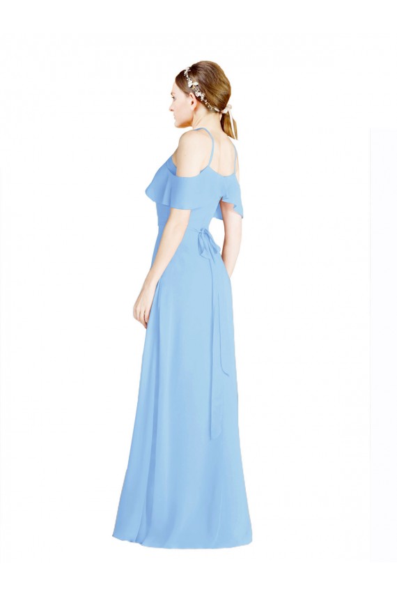 Online Halter Frill Cold Shoulder A-Line Chiffon Bridesmaid Dress