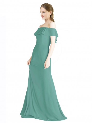Online Off the Shoulder Bohemian Chiffon Bridesmaid Dress