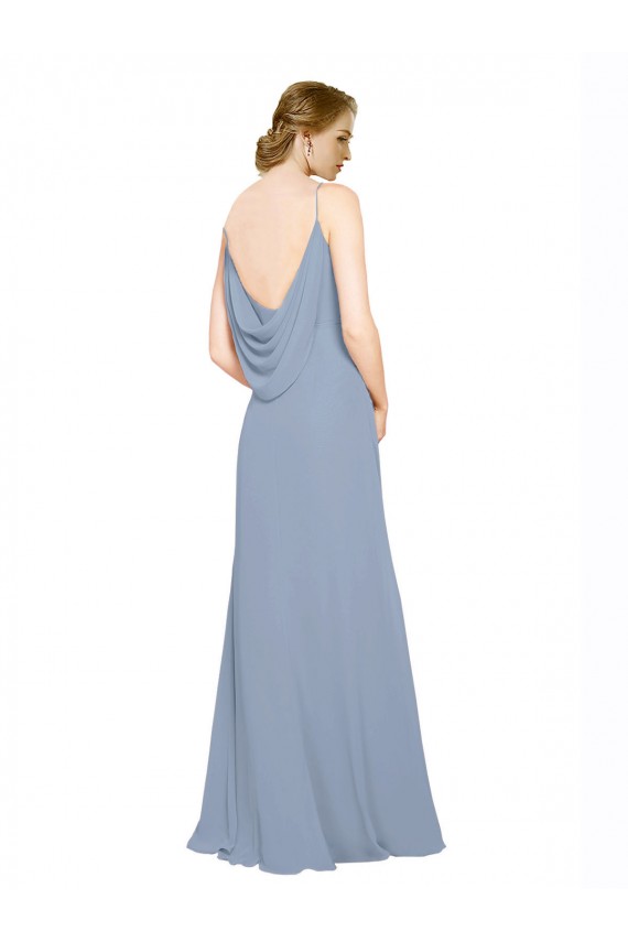 Online Cowl Back Long Chiffon Slip Bridesmaid Dress with Straps