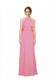 Online Ruffle Halter Neck A-Line Chiffon Bridesmaid Dress with Open Back