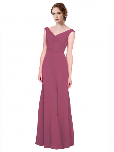 Online V-Neckline Long Chiffon Bridesmaid Dress with Wide V-Back