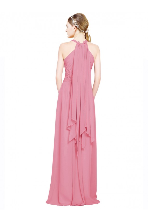 Online Halter Neck Keyhole A-Line Chiffon Bridesmaid Dress