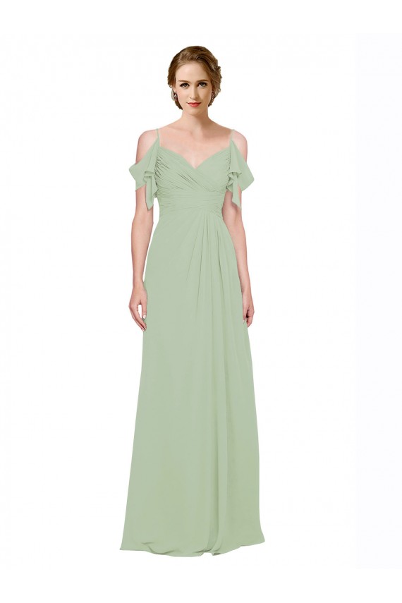 Online Split Cold Shoulder Draped A-Line Chiffon Bridesmaid Dress