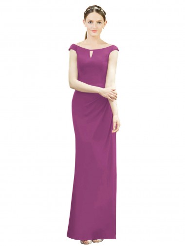 Online Full Length Long Chiffon Bridesmaid Dress with Boat Neck