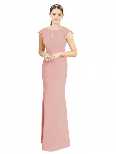 Online Chiffon Cap Sleeves Long Bridesmaid Dress with Keyhole