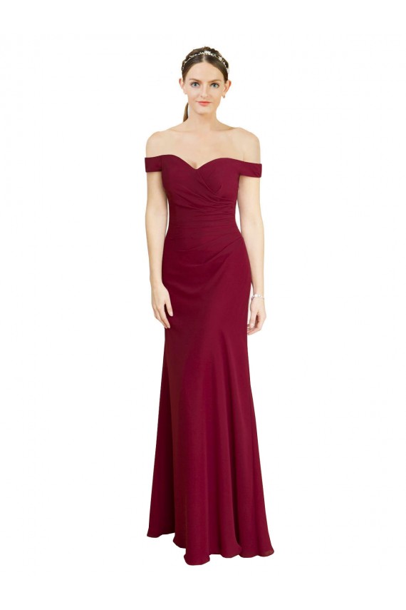 Online Off the Shoulder Long Chiffon Bridesmaid Dress with Pleats