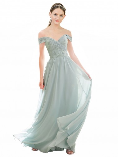 Online Romantic Bridesmaid Dress with Embroidered Off the Shoulder Bodice